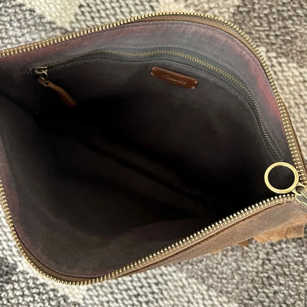 Leather Fringe Madewell Clutch with patina